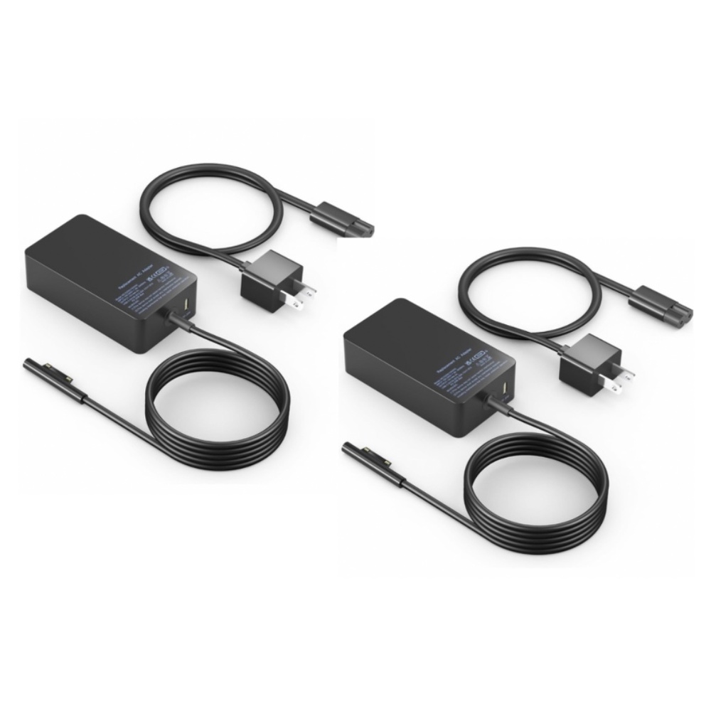 Two (2) Surface Pro Chargers 65W 15V 4A Power Supply AC Adapter - Microsoft